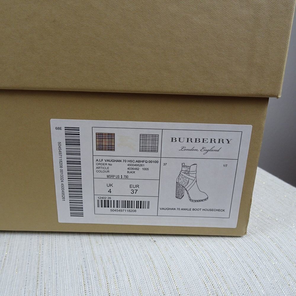 BURBERRY Women's Booties Vaughan Vintage Check & Leather Ankle Boots Heels 37 - Picture 12 of 14